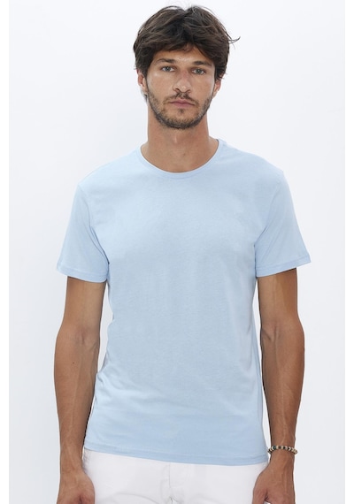 Tudors Erkek Slim Fit Dar Kesim Pamuk Yumuşak Dokulu Basic Açık Mavi Bisiklet Yaka Tişört-31787-mavi Mavi