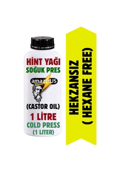 Amazeus %100 Saf Katkısız Hint Yağı 1 Litre Castor Oil Hexan Free Heksansız Soğuk Pres Kalite 1 L