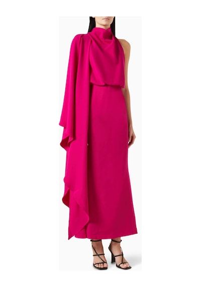 Acler Saten Maxi Elbise - Mor - %70 Asetat %30 Polyester - Drapeli Kaban Kol & Açık Sırt Pembe