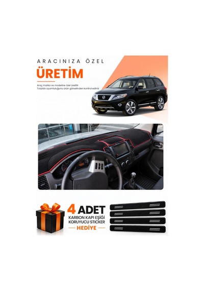 Nissan Pathfinder 2005-2014 Uyumlu Torpido Koruma Örtüsü Oto Kılıfı - Siyah Kırmızı