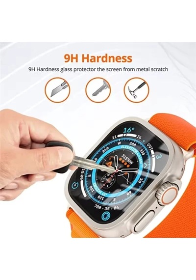 Wearfitpro Apple Uyumlu Watch  Ekran Koruyucu 49mm Ultra 2-3 Temperli Akıllı Saat Camı Çizilmez Çelik Çerçeveli