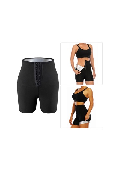Mistirik Sauna-şort Model Korse Toparlayıcı Ve Sıkılaştırıcı Etkili Yüksek Bel Agraflı Sauna Termal Şort Siyah