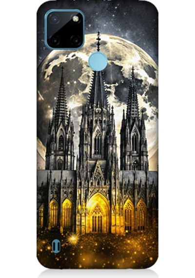 Realme C21y Uyumlu Ay Ve Katedral Desenli Silikon Kılıf