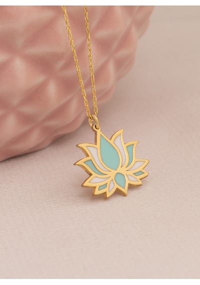 Dkmn Gümüş 925 Ayar Gümüş Mineli Lotus Çiçeği Kolye