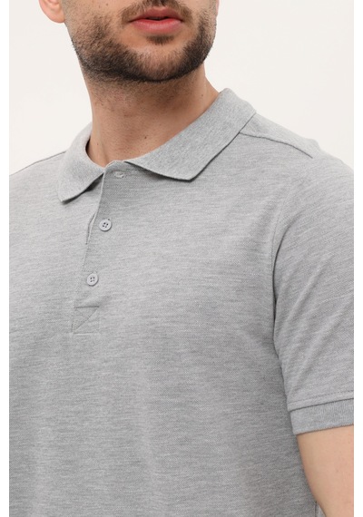 Uniprom Polo Yaka Tişört %100 Pamuk Gri Melanj Erkek Gri Melanj