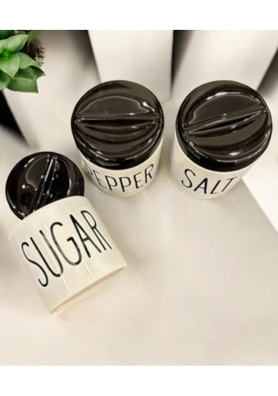 3 Lü Kavonoz Baharatlık Küçük Boy Beyaz / Siyah / Sugar /pepper / Salt / Kavonoz Seti Siyah Beyaz