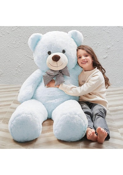 130 Cm Papyonlu Sevimli Peluş Ayı - Sevgiliye Özel Hediye Açık Mavi