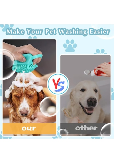 Turkuaz Şampuan Hazneli Kedi Köpek Yıkama Fırçası Silikon Masaj Tarağı İle Evcil Hayvan Yıkama Ve Tüy Temi