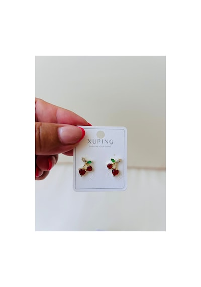 Xuping Kiraz Figürlü Zirkon Taşlı Gold Küpe Kırmızı Kırmızı
