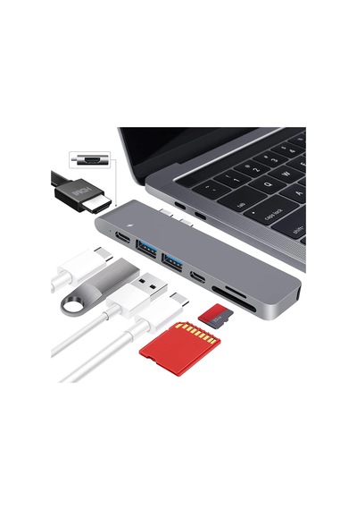 Tr-80 Macbook Pro Air Usb Adaptör Hub, 7 İn 1 4k Hdmı 2x Usb 3.0 Thunderbolt 3 Pd Hızlı Şarj Tamamı Metal Kasa