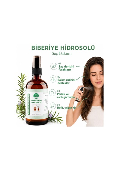 % 100 Doğal Saf Biberiye Hidrosolü Saç Bakım Suyu 100 Ml