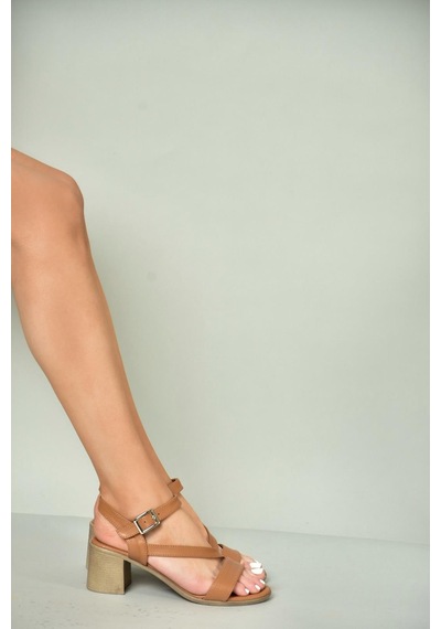 Fox Shoes P555452803 Taba Hakiki Deri Kalın Topuklu Kadın Sandalet Taba-hakiki Deri Taba