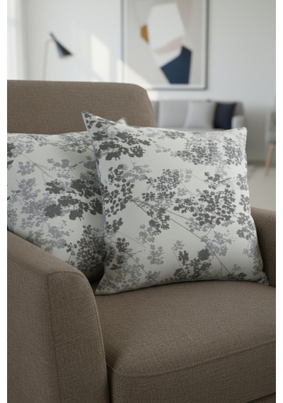 Chevron Bohem Dekoratif Punch Yastık Kırlent Kılıfı 2 Adet 45x45 Hayat Ağacı Gri 45 x 45