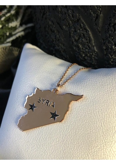 Vog Suriye Syria Haritası Bayrağı Rose Renk 925 Ayar Gümüş Ülke Kolye