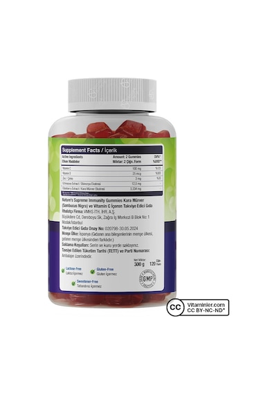 Natures Supreme Immunity Gummies 120 Çiğnenebilir Form Ahududu