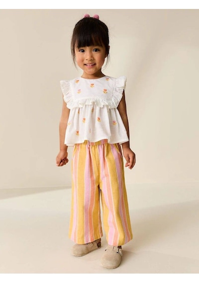 Miniko Kids Kız Çocuk Çiçek Desenli Pantolonlu Takım Ekru