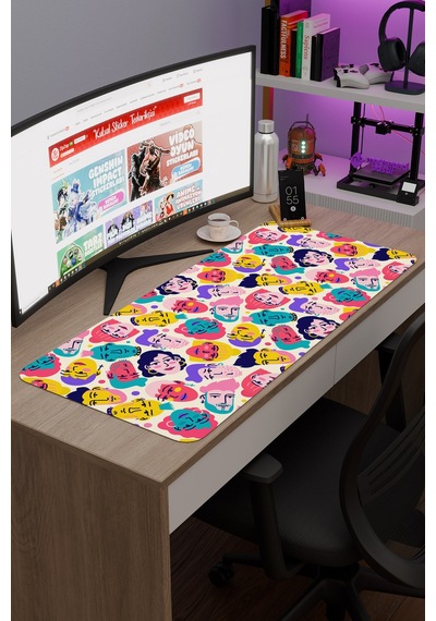İllüstrasyon Kaymaz Dikişli Kauçuk Oyuncu Mousepad V5 - 90x40 Xxl Gaming Mouse Pad Fare Altlığı