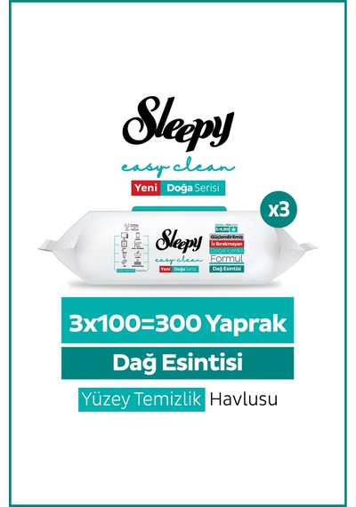 Sleepy Mountain Yüzey Temizlik Havlusu Mendili Dağ Esintisi 3x100 300 Yaprak Tekli