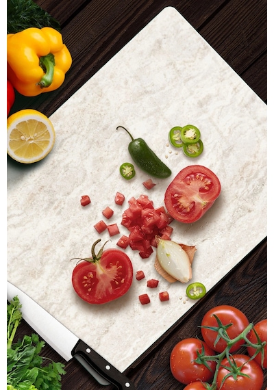 Decomar Mermer Desenli Cam Kesme Tahtası Ve Sunumluk 25 X 35 Cm Çok Renkli