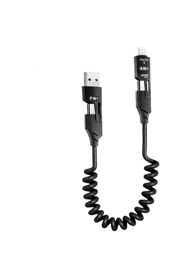 4 Ü 1 Arada 65w Yaylı Hızlı Şarj Kablosu Type-c & Lightning Pd Destekli, Dolaşmaz Spiral Ta Standart