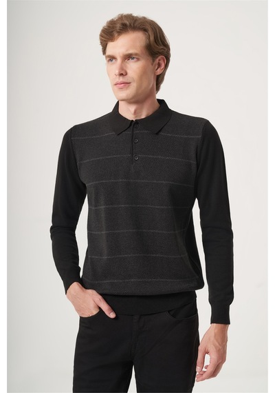 İmza Siyah Polo Yaka Uzun Kol Örme Comfort Fit Pamuklu Triko Kazak 1012265156 Siyah - Füme İmza Siyah Polo Yaka Uzun Kol Örme Comfort Fit Pamuklu Triko Kazak 1012265156 Siyah - Füme