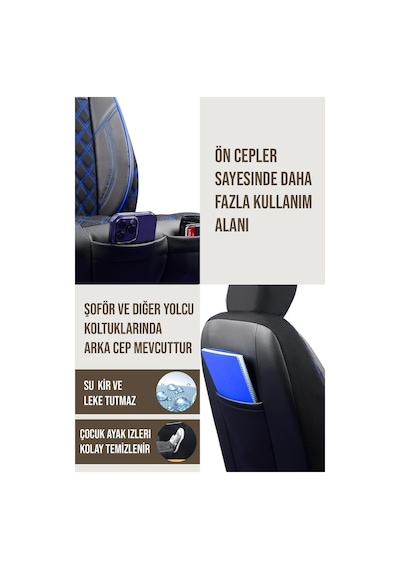 Fiat Egea Stw Lüks Deri Ve Kumaş Detaylı Premium 5li Oto Koltuk Kılıfı Siyah Mavi 1.sınıf