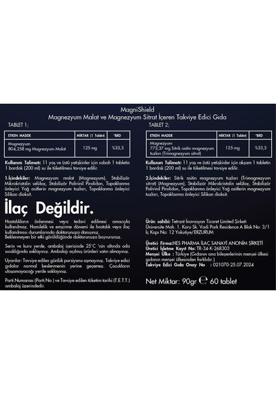 Tr Magnezyum Malat+sitrat 250 Mg 60 Tablet
