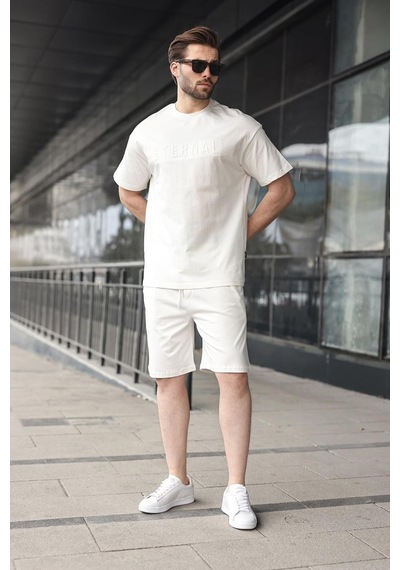 Beyaz Erkek Şort T-shirt Takım E7347