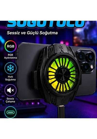 Çift Type-c Bağlantılı Rgb Aydınlatmalı Sessiz Telefon Soğutucu Fan