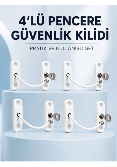 Pencere Ve Kapılar İçin Anahtarlı Güvenlik Kilidi 4 Lü Set - Lisinya Belirtilmemiş