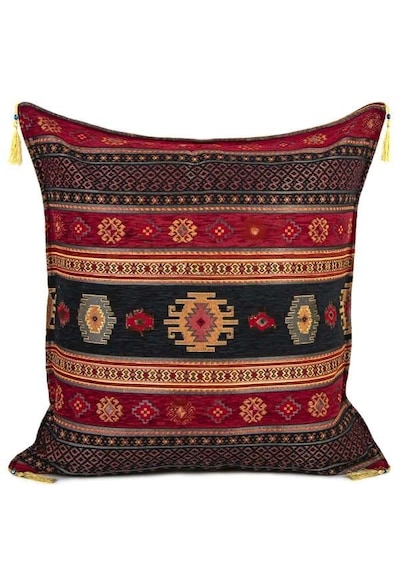 Kilim Desen 70cmx70cm Şönil Kumaş Püsküllü Minder Kılıfı No3