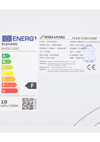 Rishang 2700k Cob Şerit Led 24v Metrede 480 Led Yüksek Crı 90 Noktasız Aydınlatma 20 Metre