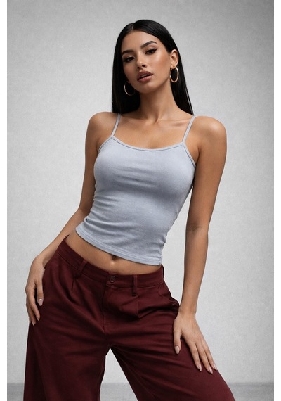 Rich Kadın Gri Askılı Crop Atlet Gri