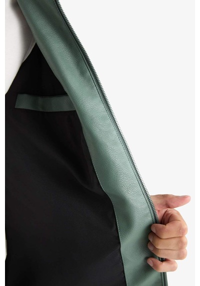 Defacto Su İtici Slim Fit Suni Deri Mont D8525ax26spkh458 Haki-kh458