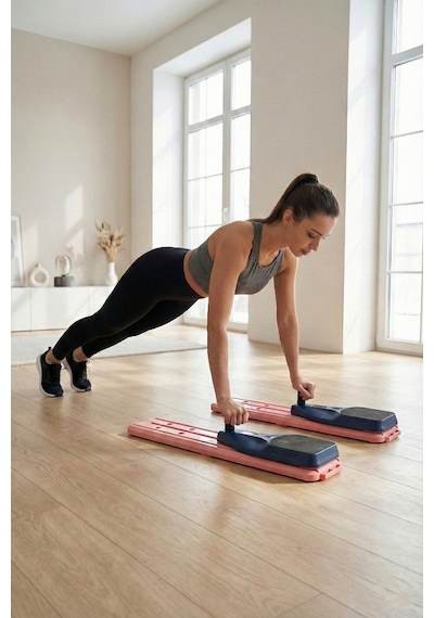 Ev Tipi Full Body Egzersiz Aleti - Direnç Halatlı Kayar Board Sistemli Fitness Seti Pembe