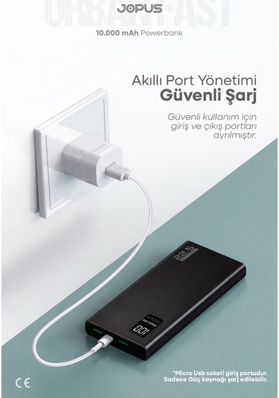Jopus 10000mah Powerbank Pd 22.5w Hızlı Şarj - Dijital Ekranlı - Taşınabilir Şarj Cihazı Siyah