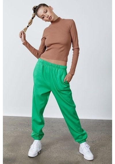 Madmext Kadın Yeşil Beli Lastikli Oversize Eşofman Altı Mg1235 Yeşil