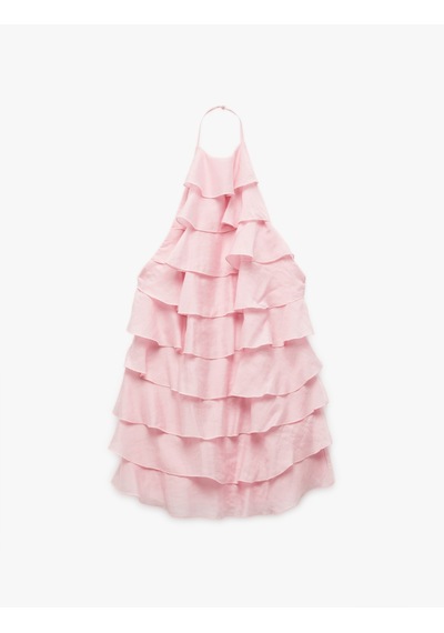 Koton Kat Kat İnce Askılı Halter Yaka Fırfırlı Mini Elbise Pembe 5sak80285uw Gül