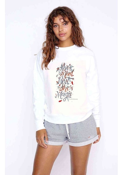 Charles Bukowski Shes Mad But She Baskılı Beyaz Kadın Sweatshirt