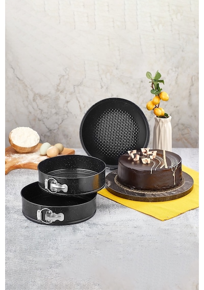 Polochef Polo Chef Planeta Granit Kelepçeli Kek Kalıbı Takımı - 3 Lü Kek Kalıbı Seti Siyah
