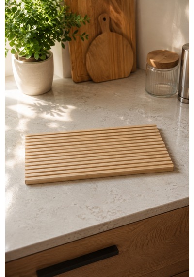 Bambu Sunumluk 39x17 Cm Kahvaltı Peynir Zeytin Servis Tahtası Oluklu Ahşap Sunum Tabağı Açık Kahverengi