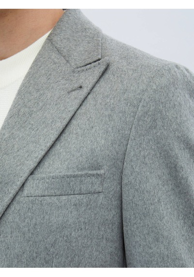 Kip Gri Düz Modern Fit Yün Karışımlı Ceket 6 Drop Gri