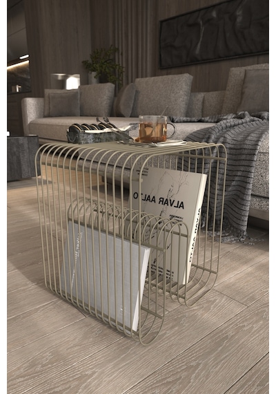 Bonj19 Tel Metal Plaklık Modern Paslanmaz Yan Sehpa, Dekoratif Metal Sehpa Bonj