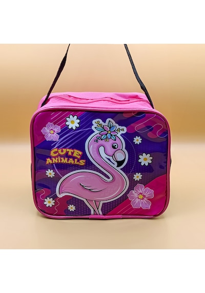 Flamingo Desenli Pembe Beslenme Çantası Fermuarlı, Kız Çocuk İçin