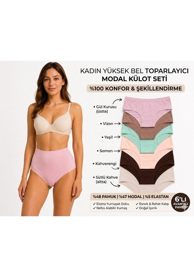 Kadın Yüksek Bel Westicgiyim Modal Külot 6'lı Asorti Paket
