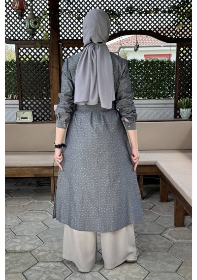 Rabia Şamlı Doğa Kot Efektli Gri Tunik Normal