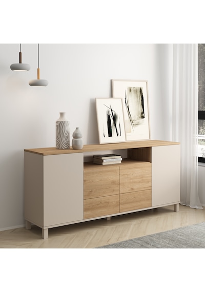 Robin Home Urban Konsol 4 Kapaklı 2 Çekmeceli Ahşap Ayaklı 180cm Kumsal-sepet Bej