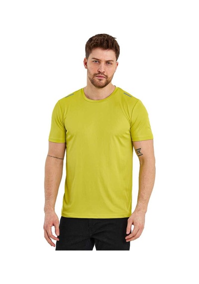 Kısa Kol Erkek Spor T-Shirt Omuzda Reflektör Baskı Sarı