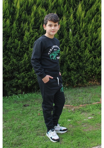 Fyk Kids Trex Baskılı Erkek Çocuk Alt-üst Eşofman Takımı Siyah