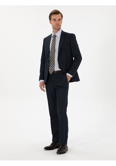 Cacharel Lacivert Slim Fit Mikro Desenli Takım Elbise